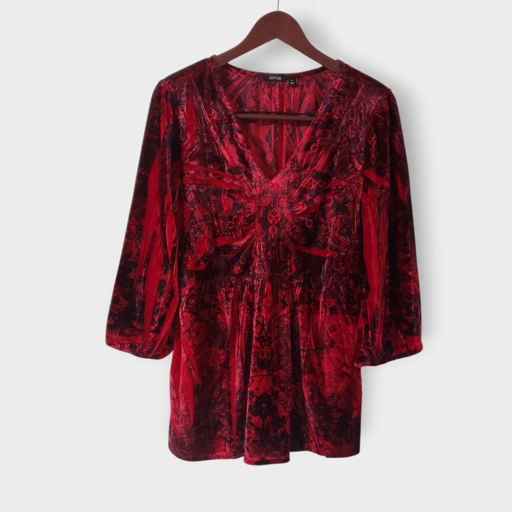 Red Dark Floral Burnout Velvet Babydoll Top Sz XL Whimsigoth Fairy Grunge‎ Y2K